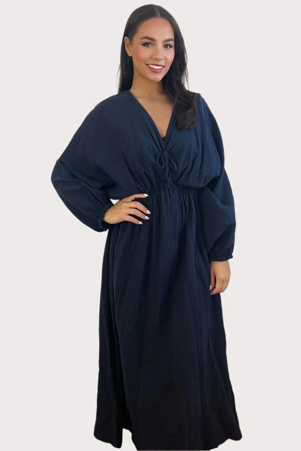 100% Cotton Relaxed Fit Cheesecloth Maxi Dress