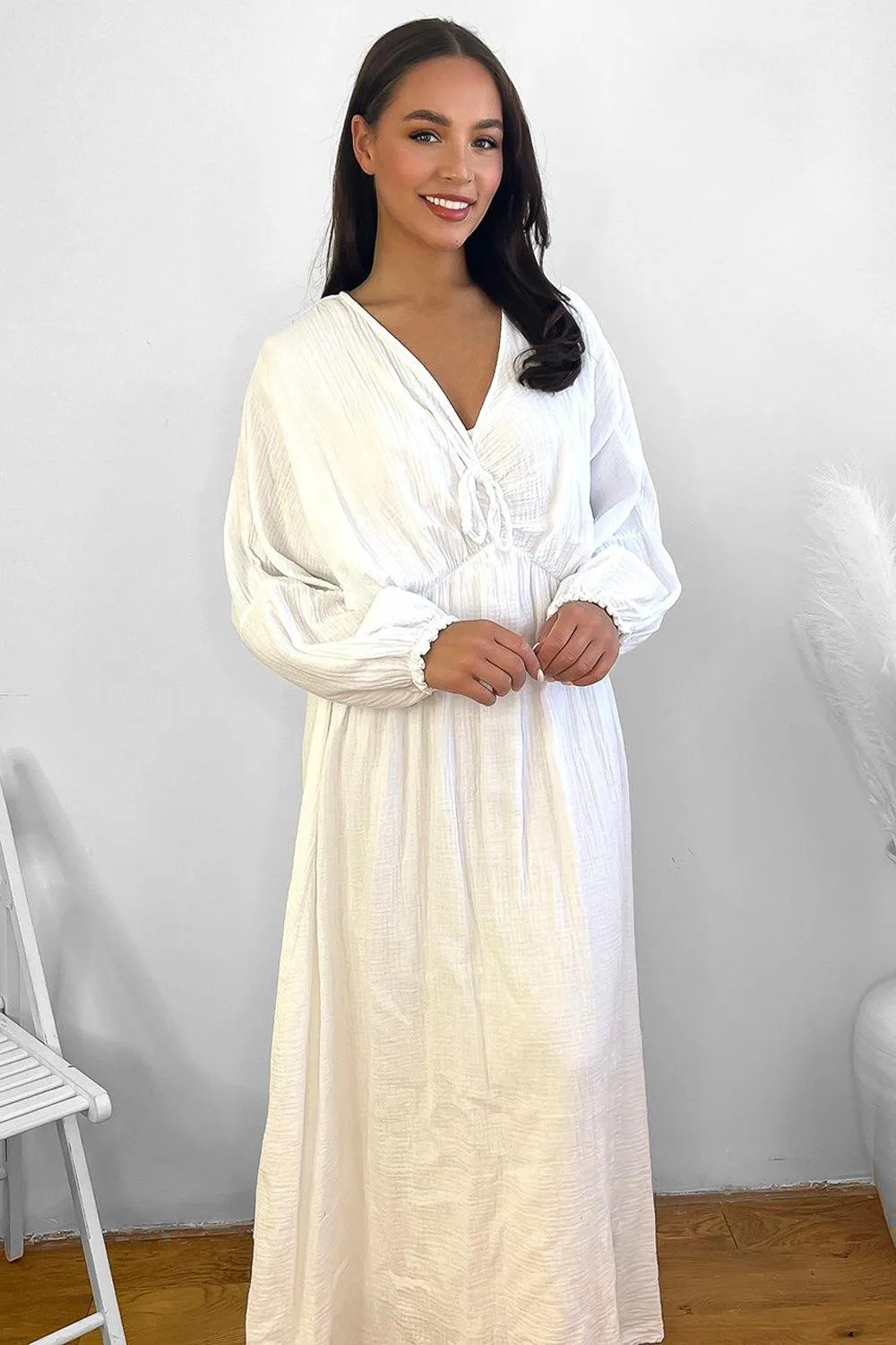 100% Cotton Relaxed Fit Cheesecloth Maxi Dress