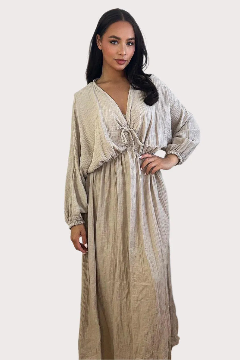 100% Cotton Relaxed Fit Cheesecloth Maxi Dress