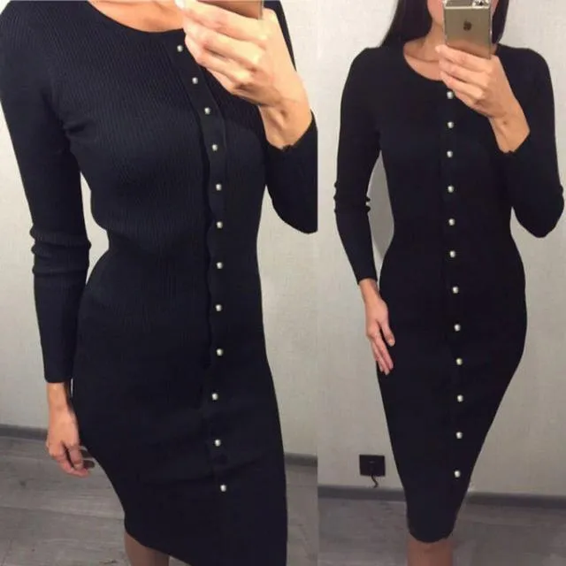 2017 Winter Autumn Work Style Women Bodycon Dresses Sexy New Arrival Casual Warm Long Sleeve stretchy Sleeve Midi Dress LX062