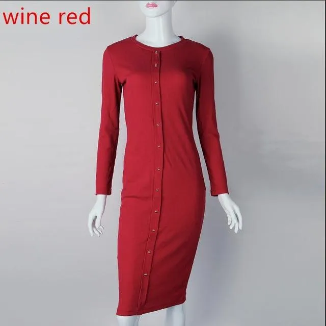 2017 Winter Autumn Work Style Women Bodycon Dresses Sexy New Arrival Casual Warm Long Sleeve stretchy Sleeve Midi Dress LX062