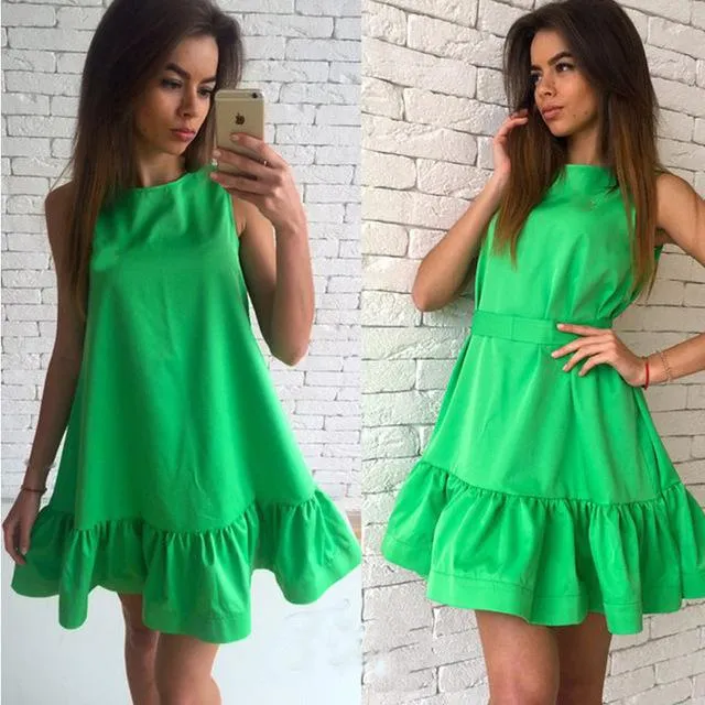 2017 Women Sexy Ruffles Dress Summer Sleeveless A Line Bodycon Female Plus Size Short Mini Dresses New Large Size Party Vestidos