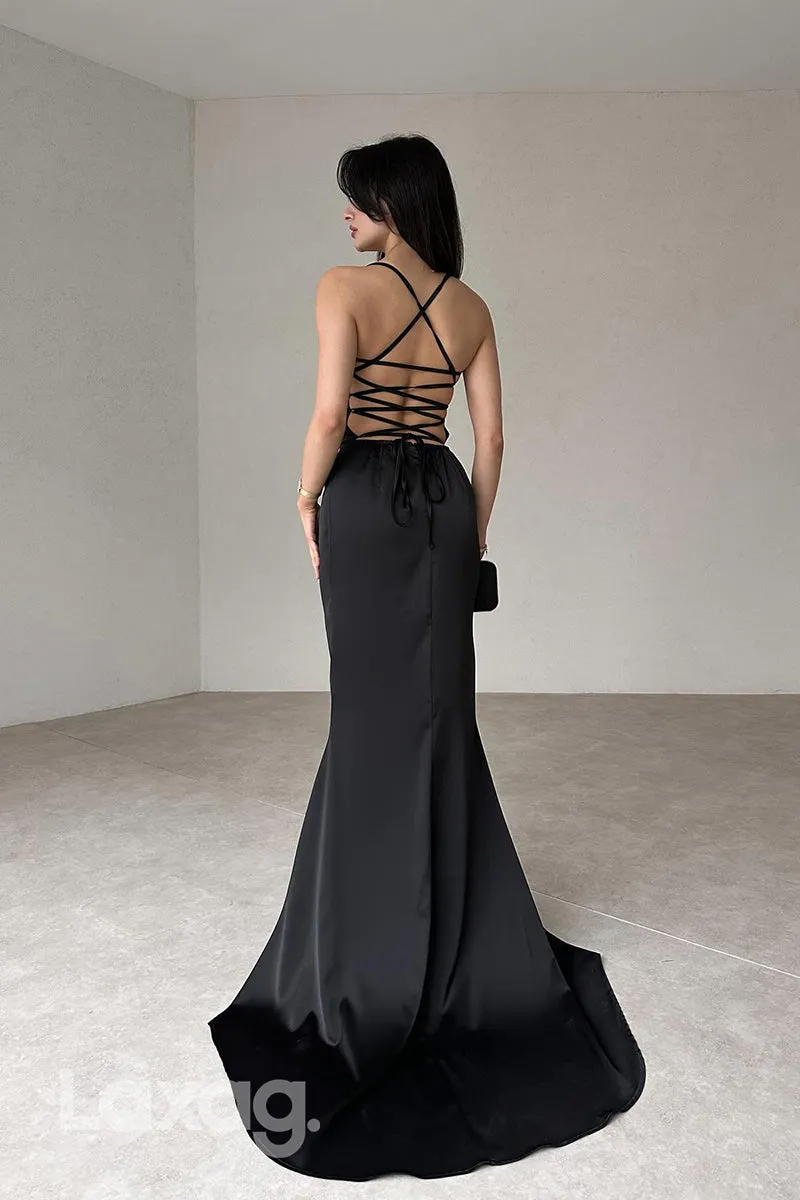 22282 - Halter Backless Sleek Satin Mermaid Party Prom Formal Evening Dress