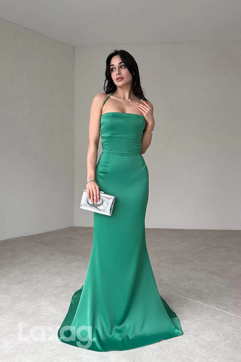 22282 - Halter Backless Sleek Satin Mermaid Party Prom Formal Evening Dress