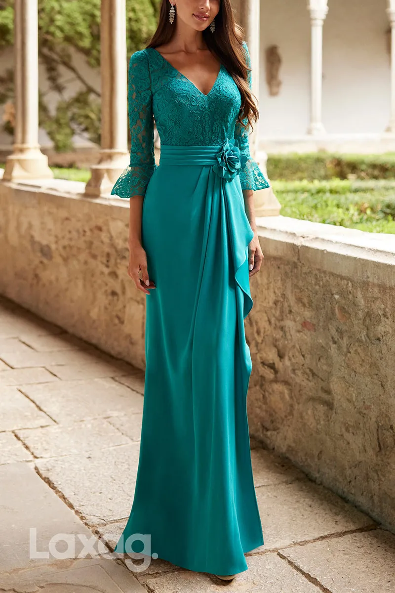 22813 - V-Neck Quareter Sleeves Lace Elegant Cocktail Party Formal Evening Dress