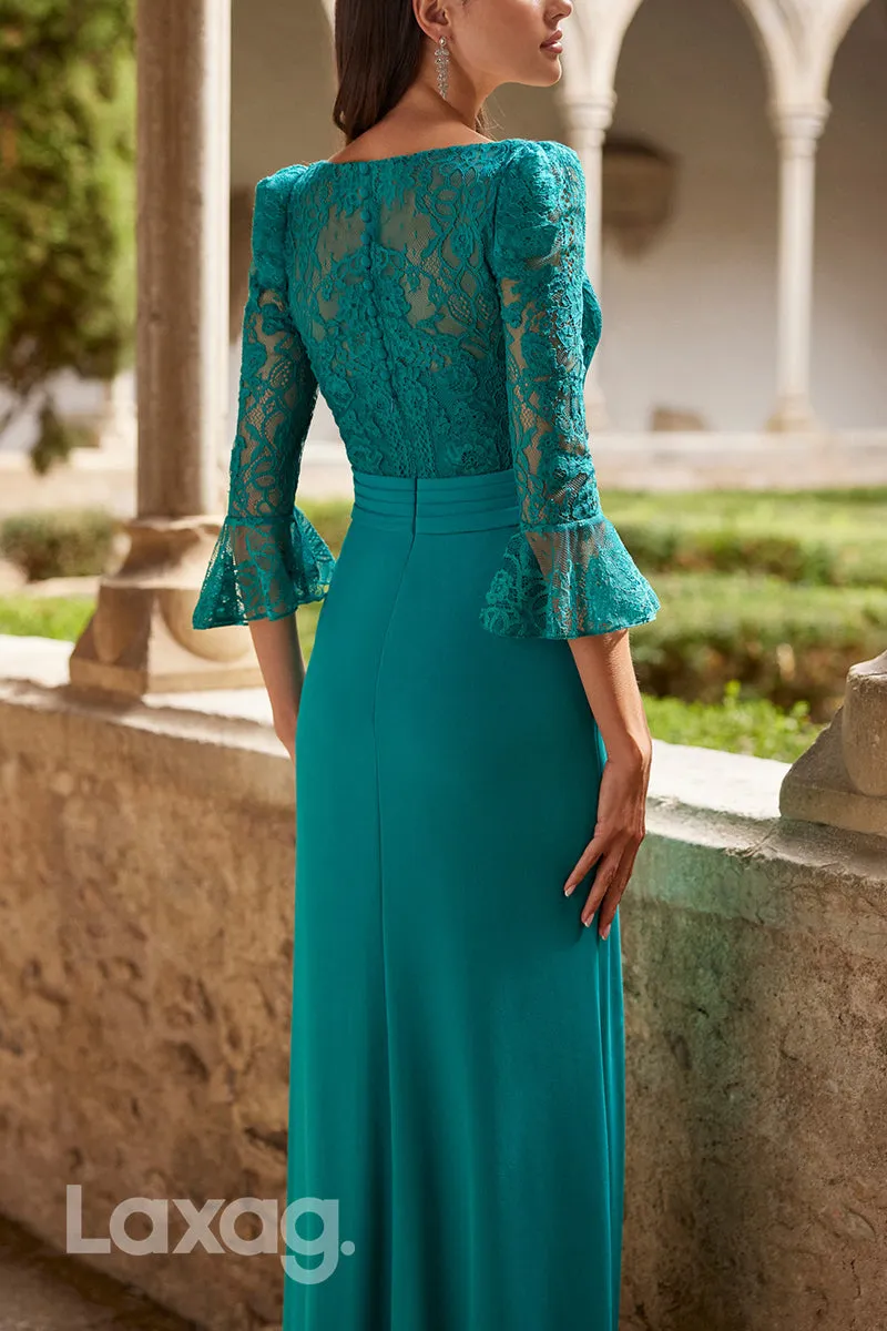 22813 - V-Neck Quareter Sleeves Lace Elegant Cocktail Party Formal Evening Dress