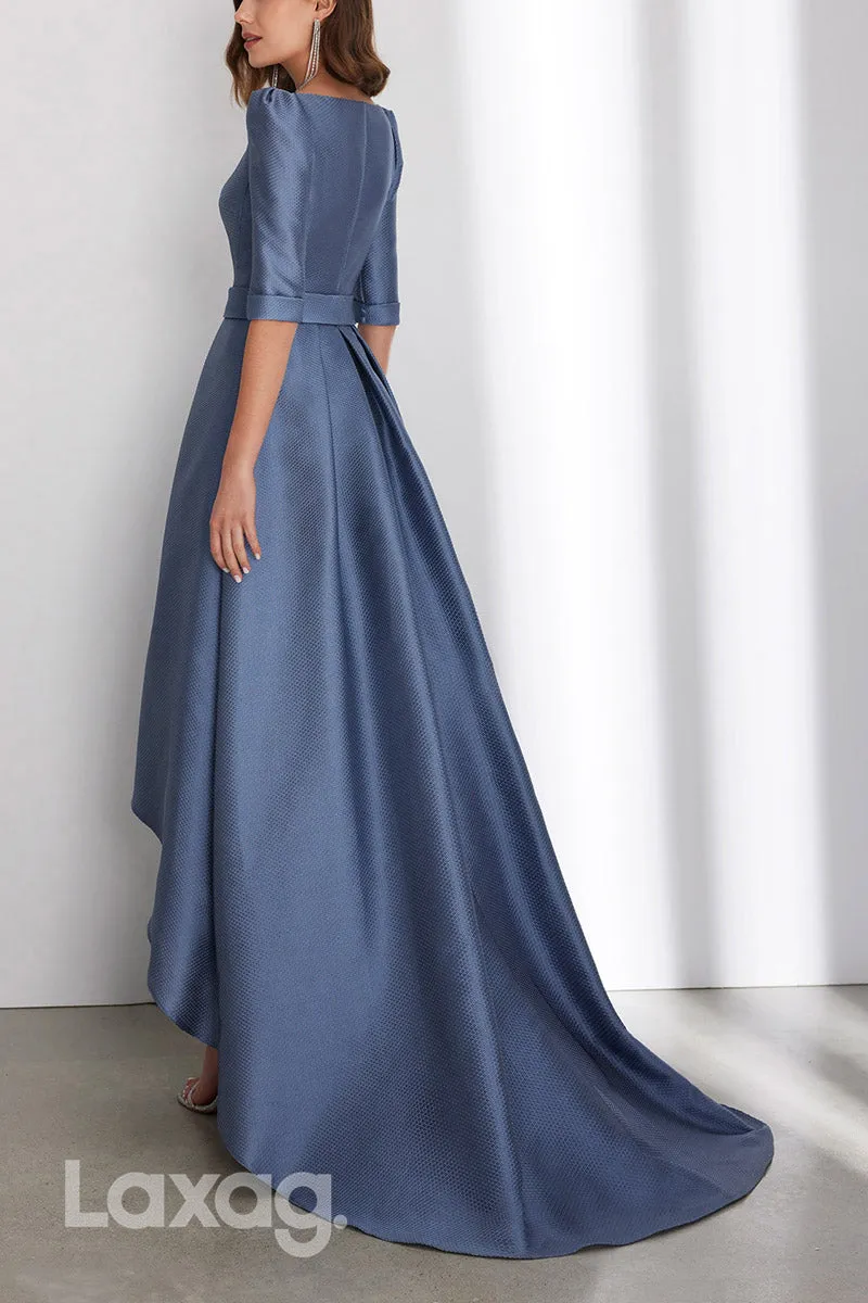 22876 - A-Line Half Sleeves High-Low Cocktail Party Formal Evening Dress with Train