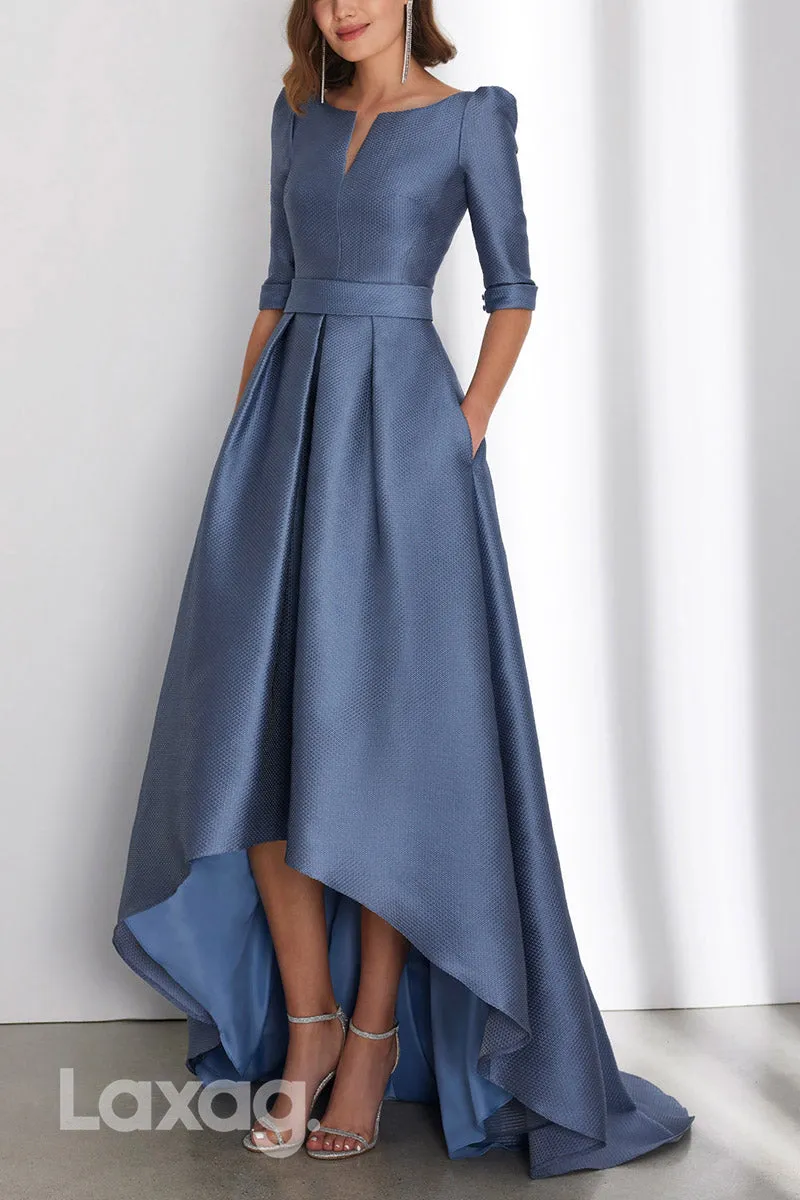 22876 - A-Line Half Sleeves High-Low Cocktail Party Formal Evening Dress with Train