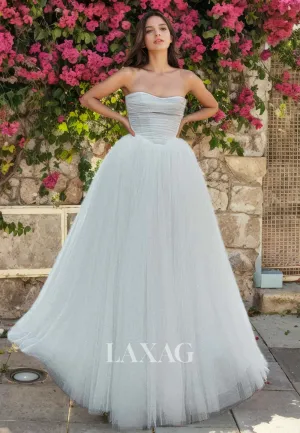 22938 - A-Linie Strapless Tulle Elegant Wedding Dress with Train