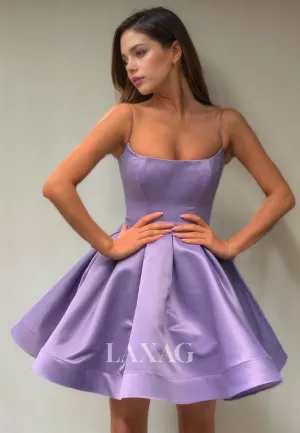 A-Line Spaghetti Straps Pleated Sleek Satin Elegant Party Homecoming Dress