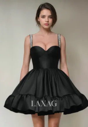 A-Line Sweetheart Straps Beaded Sleek Satin Elegant Party Homecoming Dress