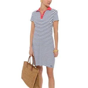 Agen Striped Collared Dress - Navy   Pink