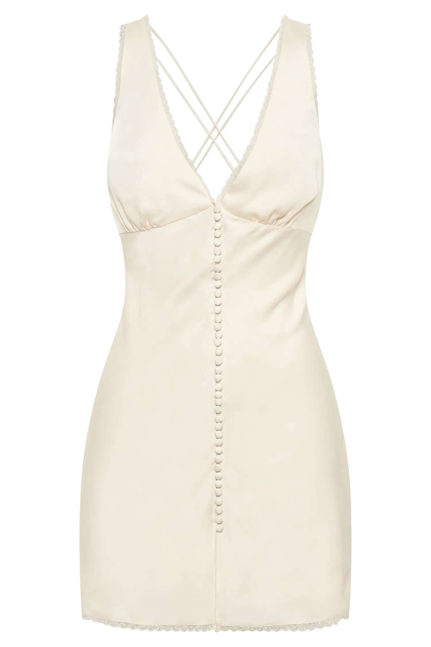 Amiri Satin Mini Dress With Lace - Ivory