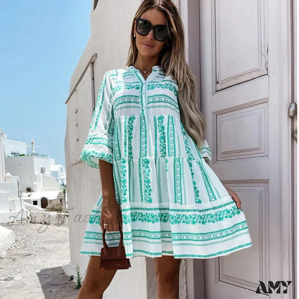 Amy Fashion - Casual V-neck High Waist Green Mini Dresses