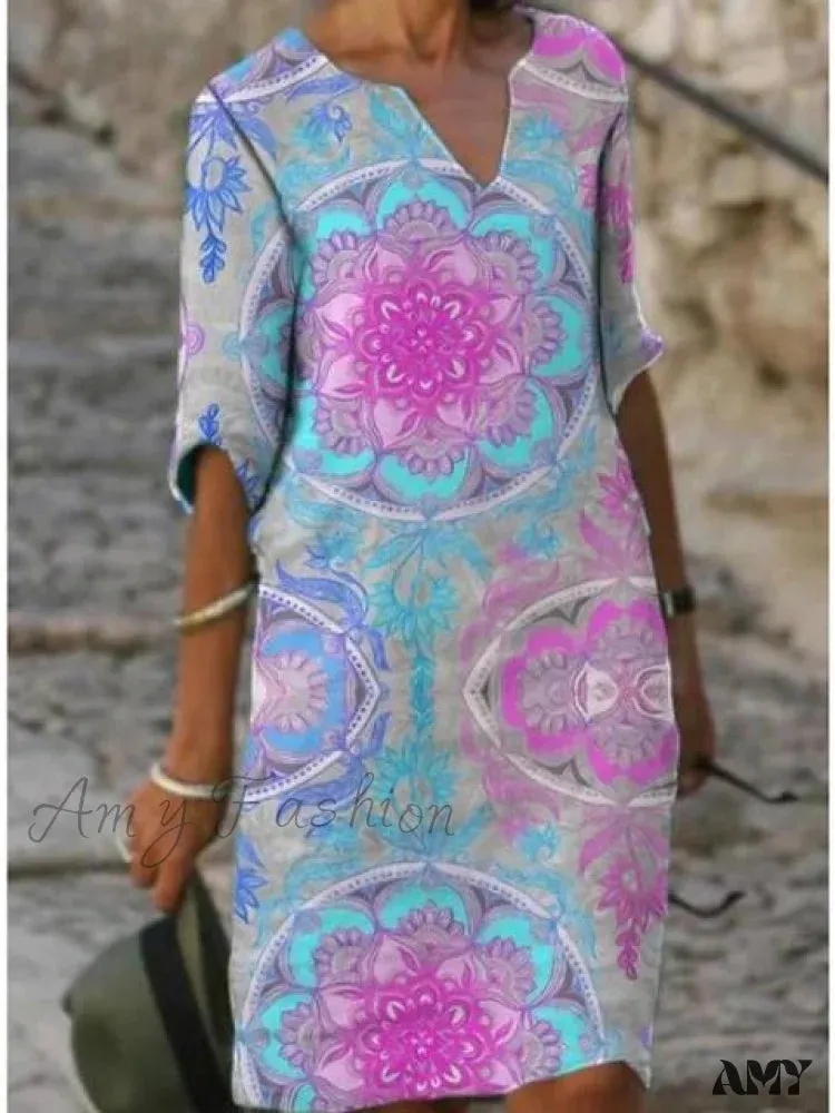 Amy Fashion - Large Big Printed Boho Casual Party Elegant Dresses