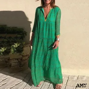 Amy Fashion - Long Sleeve Bohemian Ruffle Vintage Elegant Maxi Dresses