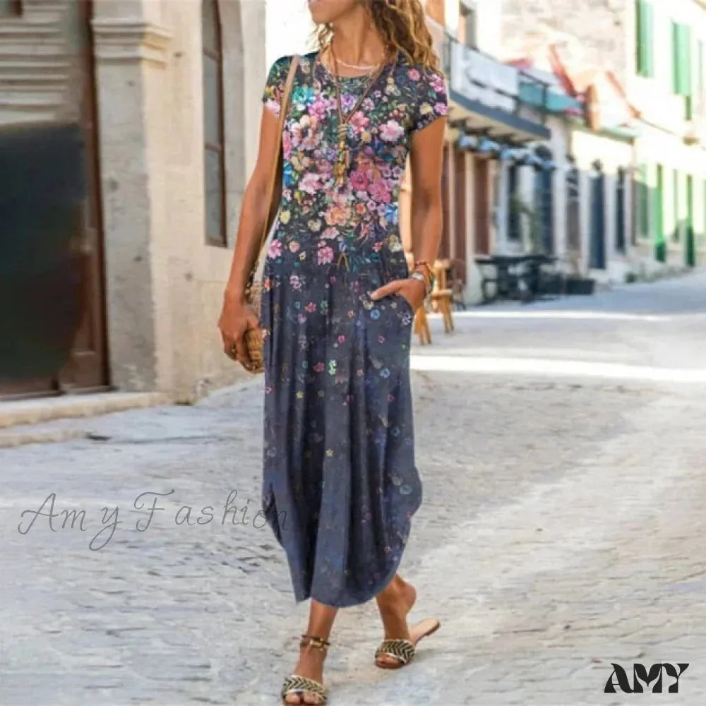 Amy Fashion - Short Sleeve Bohemian Long Dresses