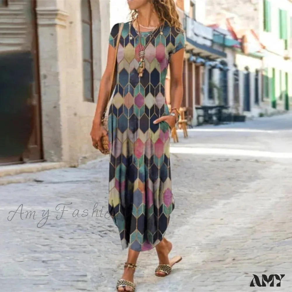 Amy Fashion - Short Sleeve Bohemian Long Dresses