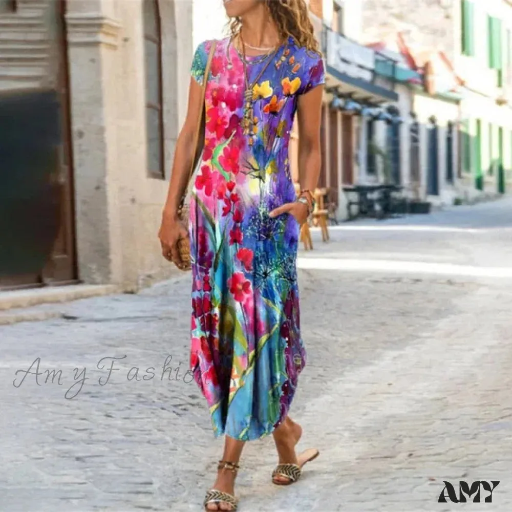 Amy Fashion - Short Sleeve Bohemian Long Dresses