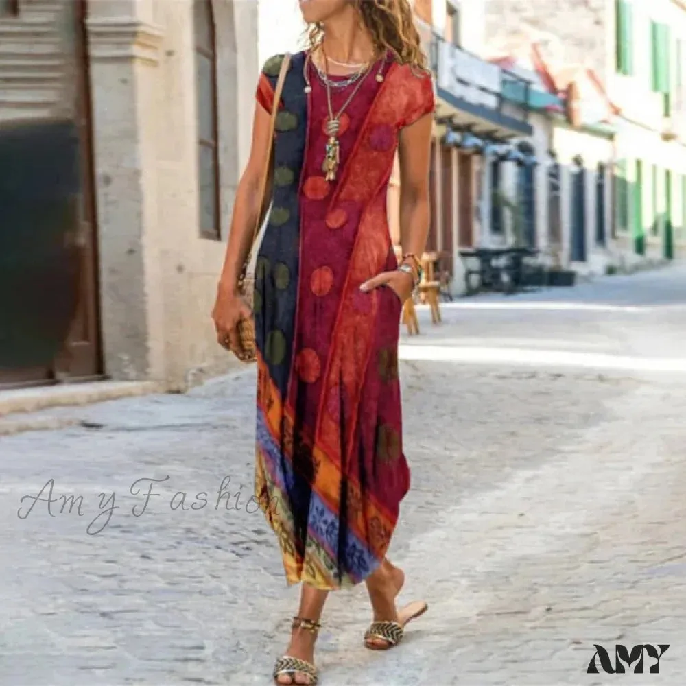 Amy Fashion - Short Sleeve Bohemian Long Dresses