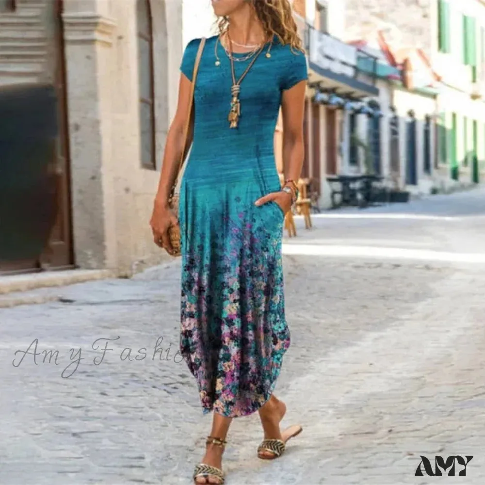 Amy Fashion - Short Sleeve Bohemian Long Dresses