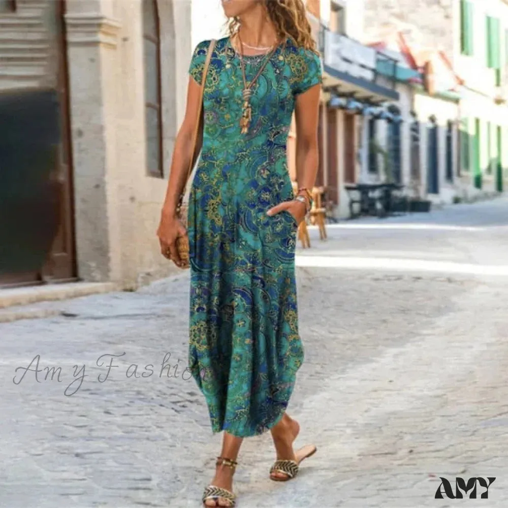 Amy Fashion - Short Sleeve Bohemian Long Dresses