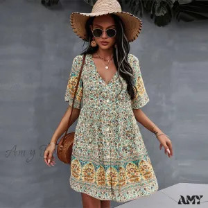 Amy Fashion - Short Sleeve Floral Print Fashion Sexy Dress