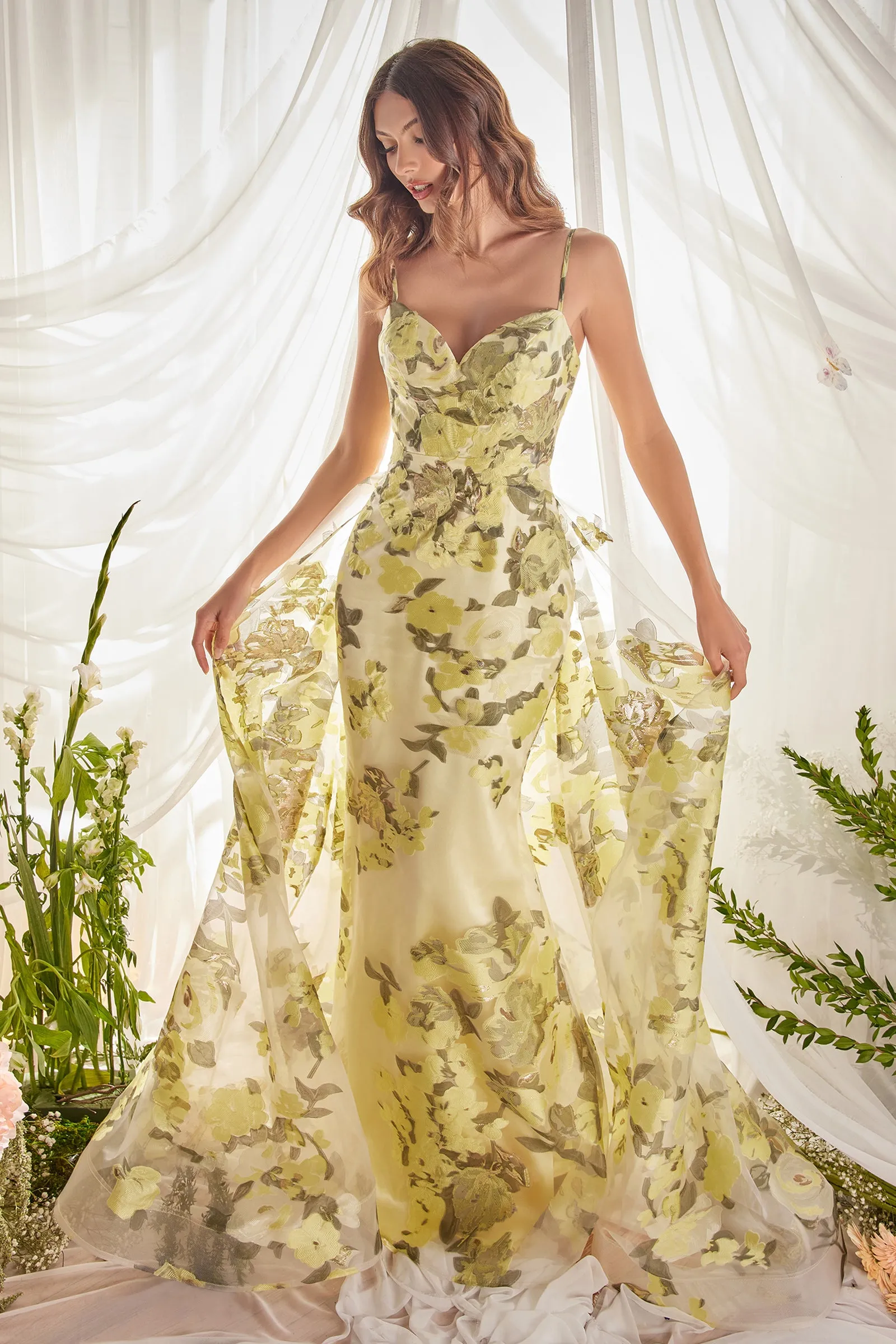 ANDREA & LEO A0770 Floral Strapless Overskirt Fitted Dress