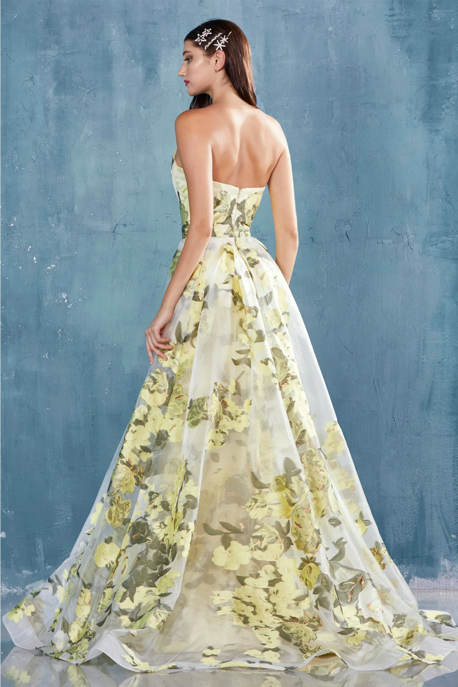 ANDREA & LEO A0770 Floral Strapless Overskirt Fitted Dress