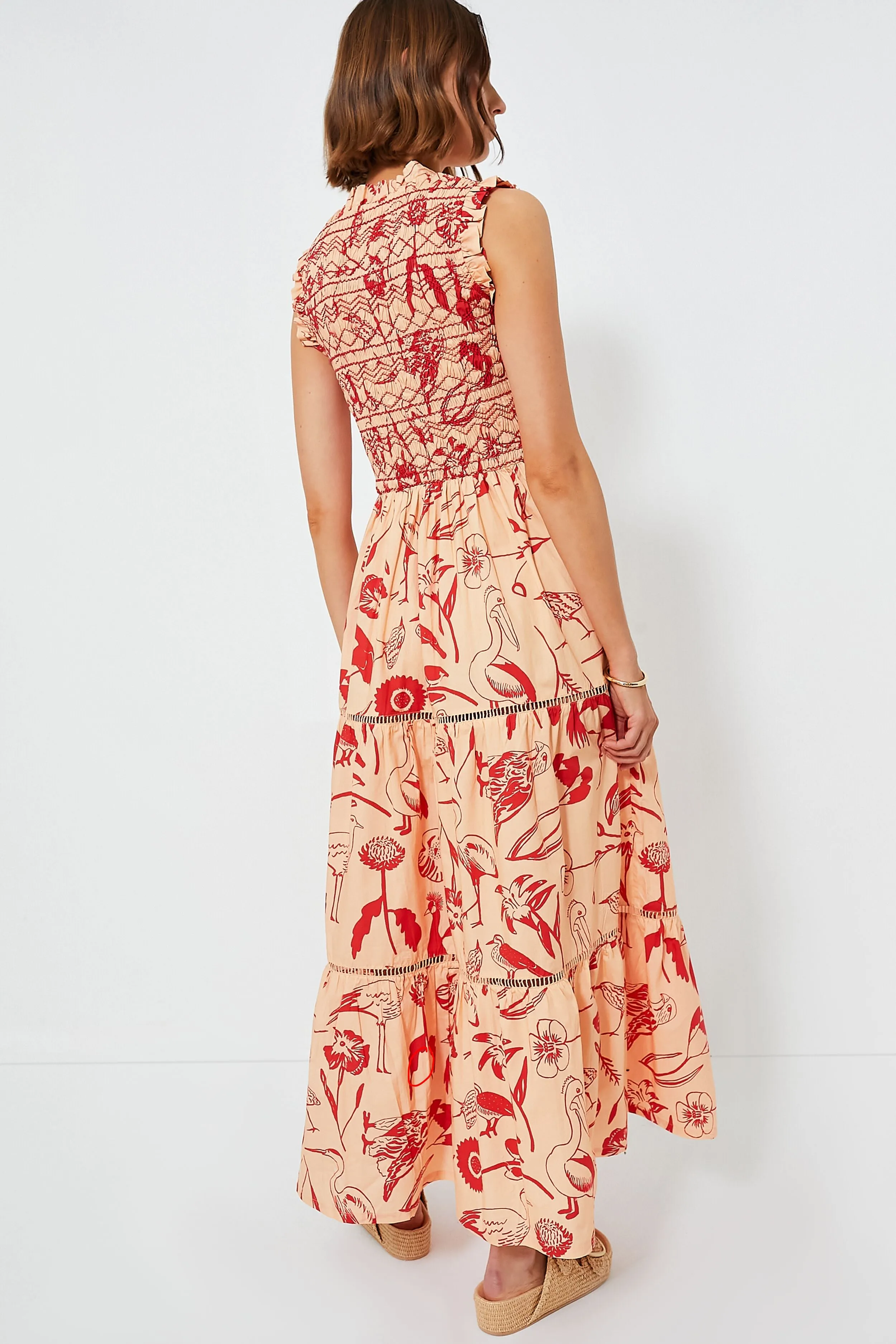 Audubon Red Sleeveless Smocked Maxi Dress