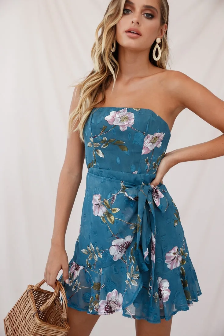 Banksia Bandeau Wrap Dress Floral Print Teal