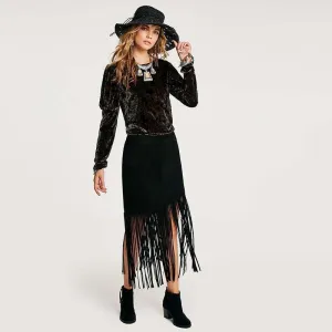 Black Tassel Bohemian Skirt