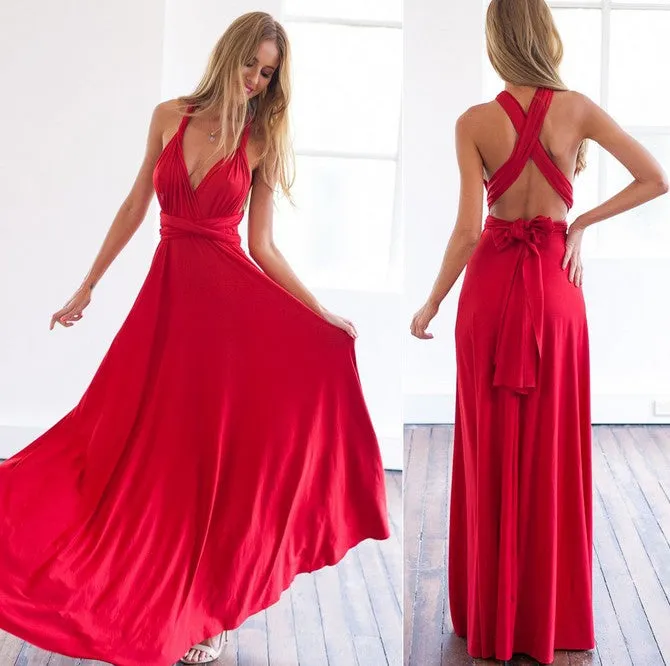 Boho Maxi Club Dress Red Bandage Long Dress Party Multiway Bridesmaids Convertible Infinity Robe Dress