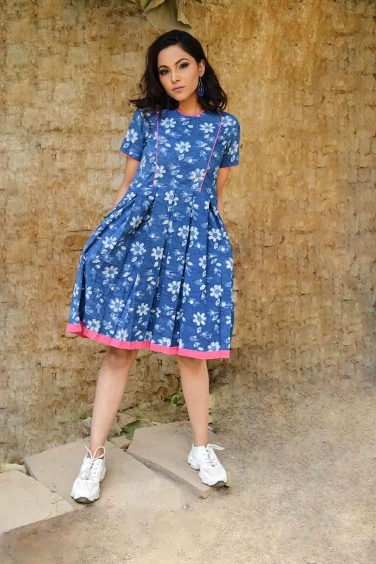 Breezy Bloom Hand Block Print Cotton Dress