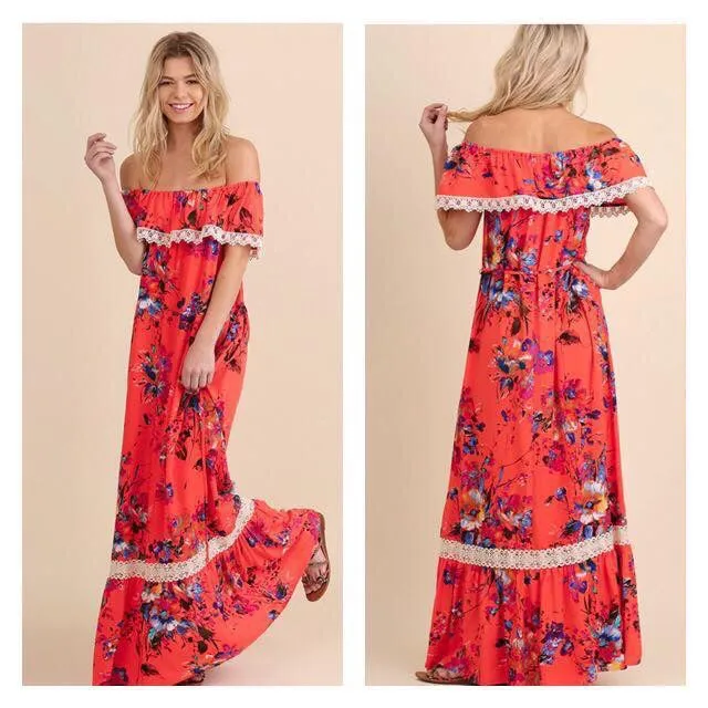 Bright Melon Off Shoulder Maxi