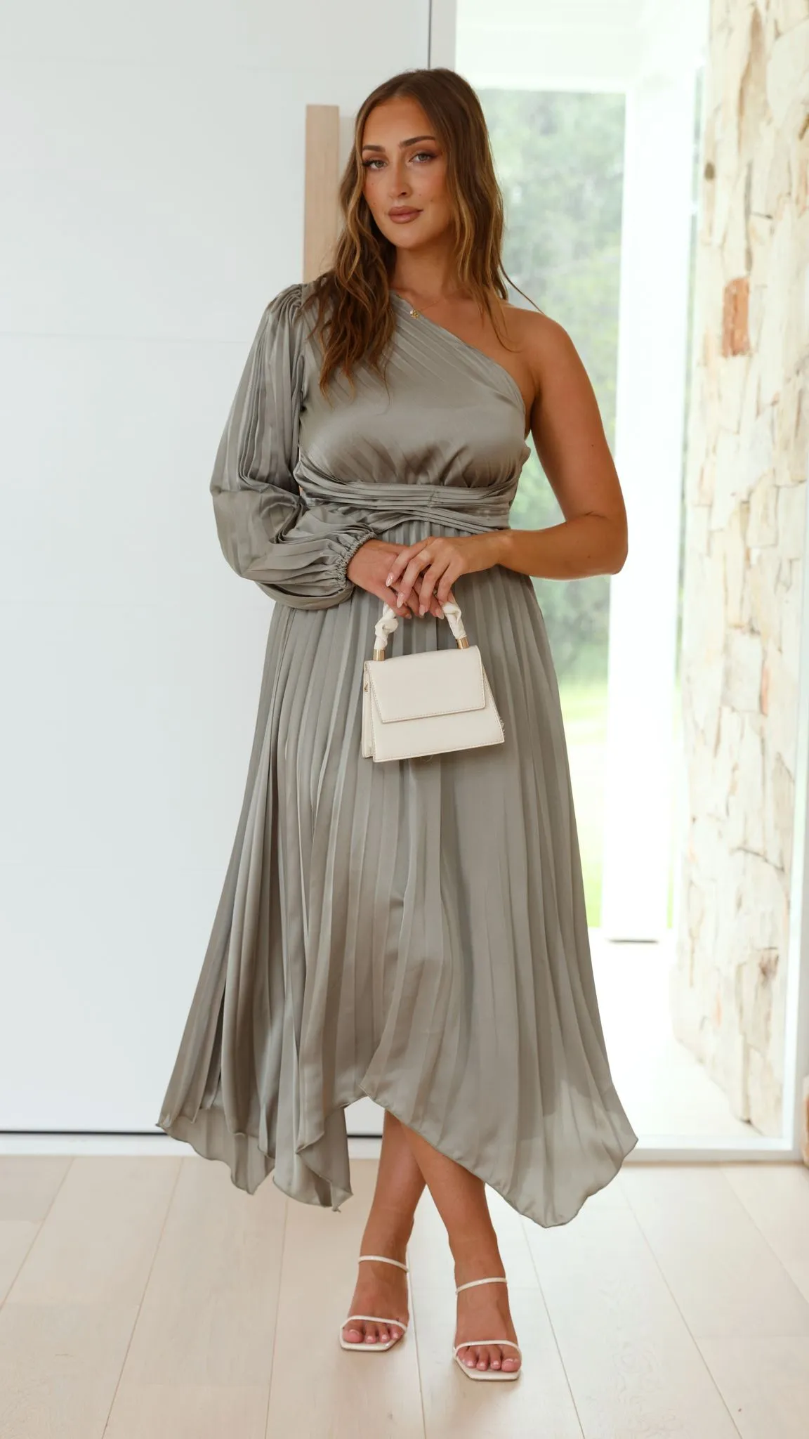 Brooklyn One Shoulder Midi Dress - Olive