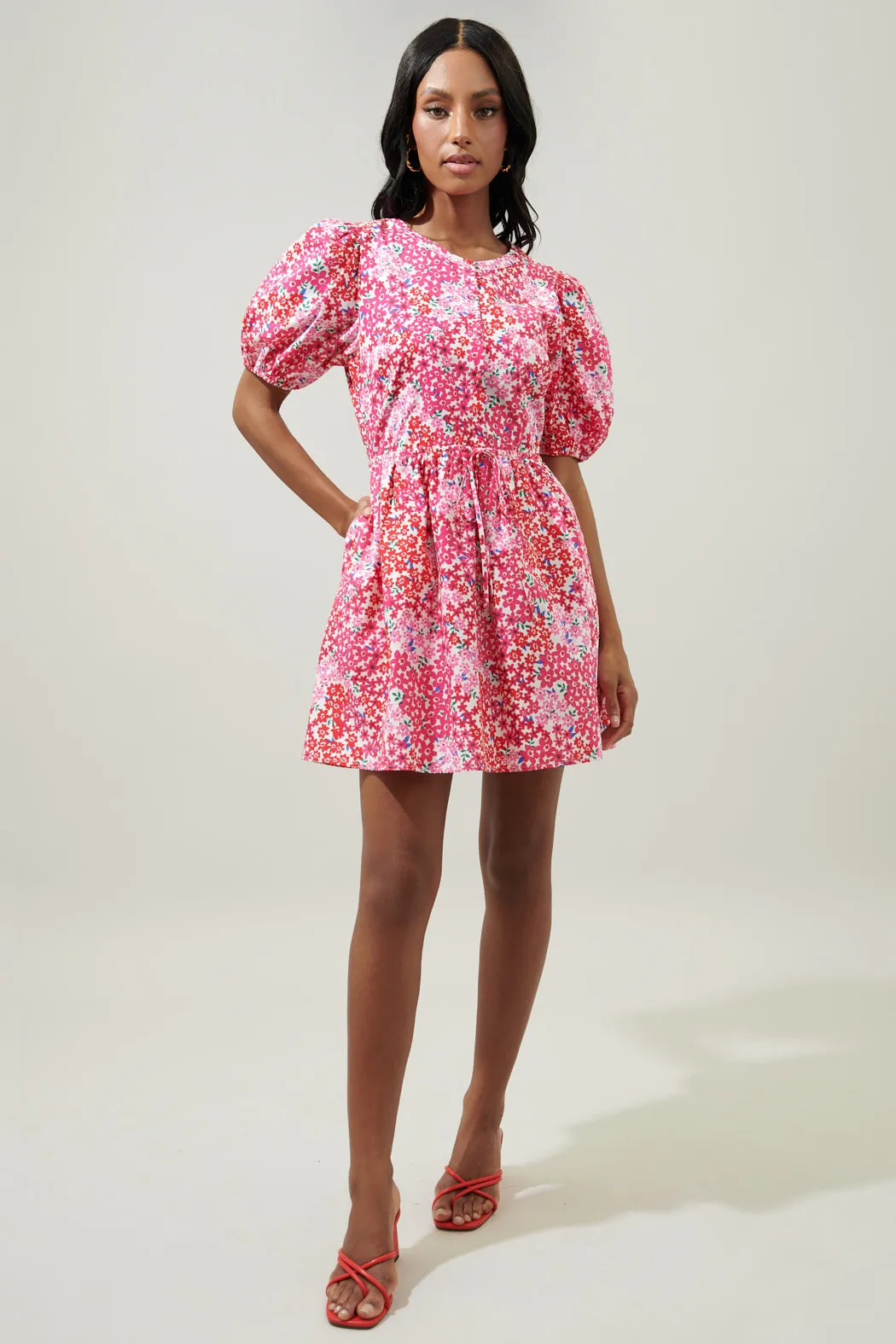 Caicos Floral Alba Puff Sleeve Mini Dress