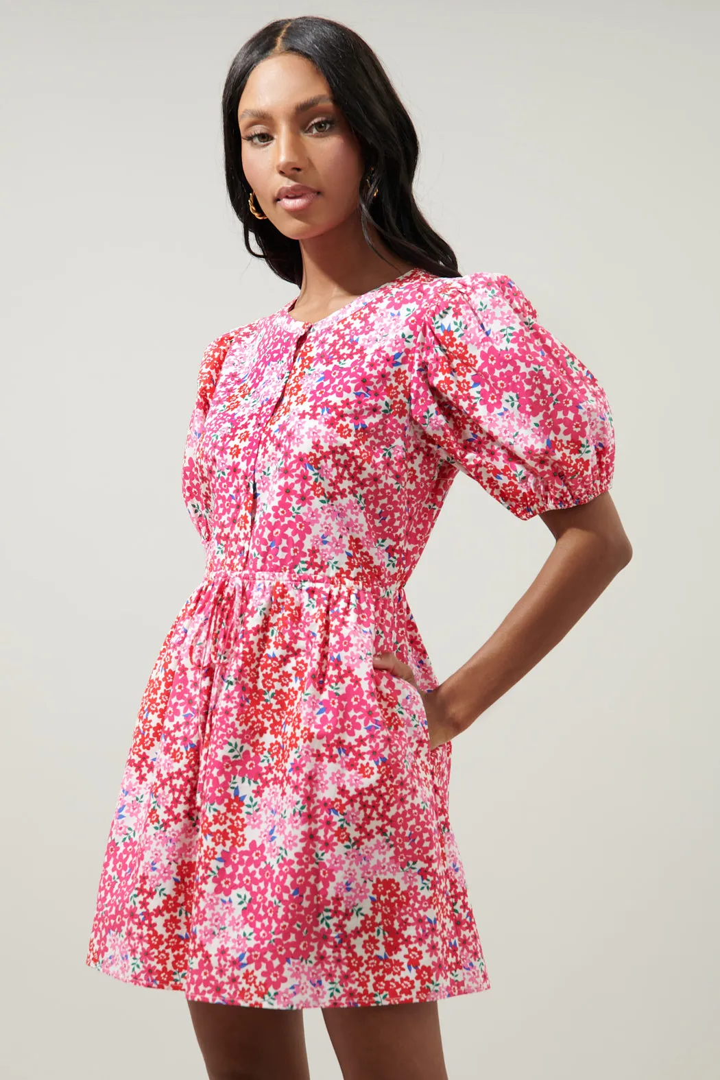 Caicos Floral Alba Puff Sleeve Mini Dress