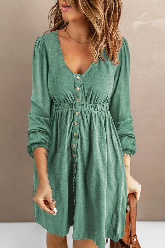 Casual Buttons Up Ruched Waist Short Dress