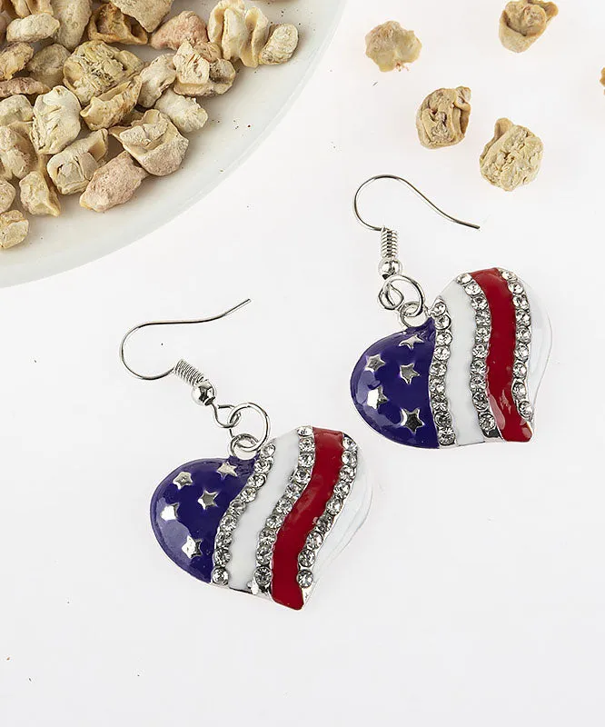 Casual Heart-Shaped Independence Day Theme Print Zircon Earrings Jewelry