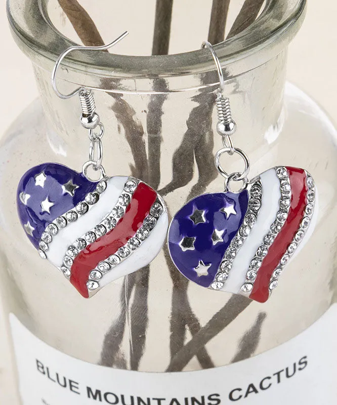 Casual Heart-Shaped Independence Day Theme Print Zircon Earrings Jewelry