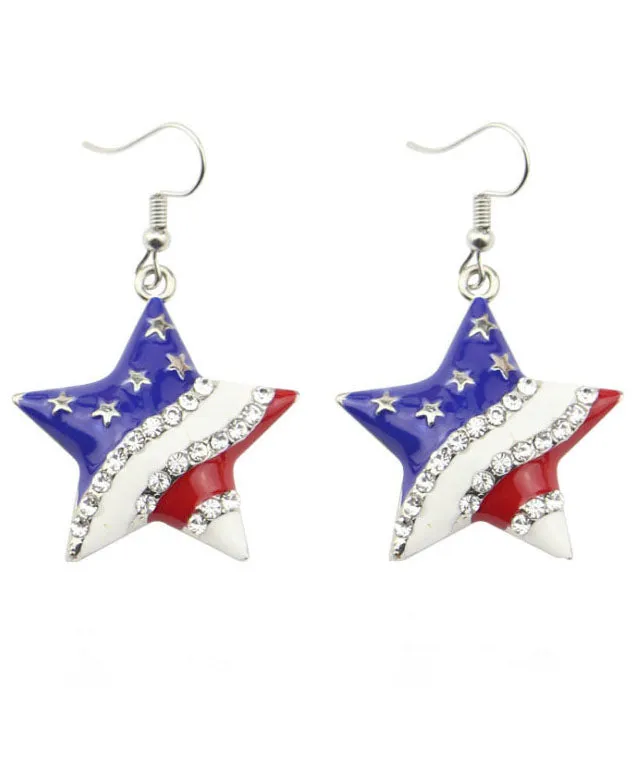 Casual Heart-Shaped Independence Day Theme Print Zircon Earrings Jewelry