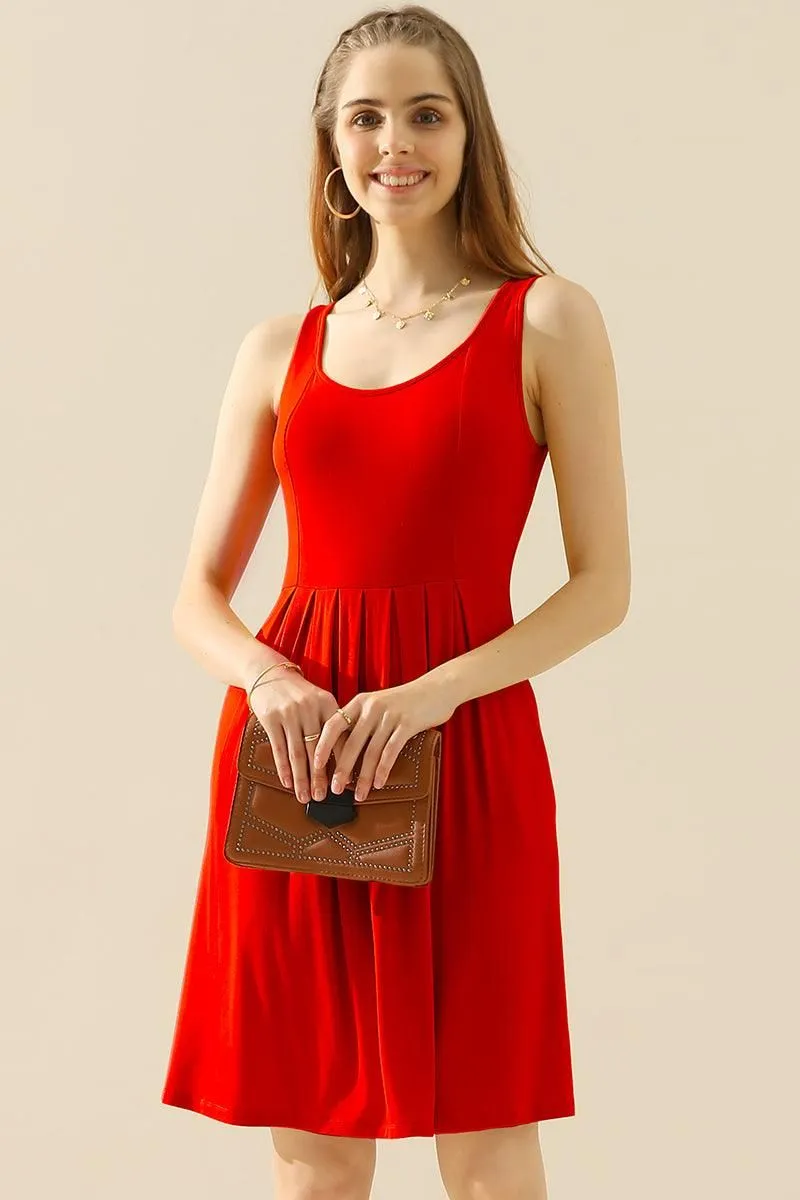 CASUAL SLEEVELESS PLEATED POCKETS DRESSES