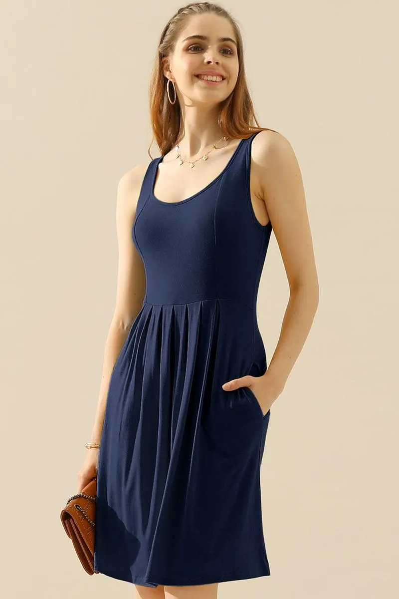 CASUAL SLEEVELESS PLEATED POCKETS DRESSES