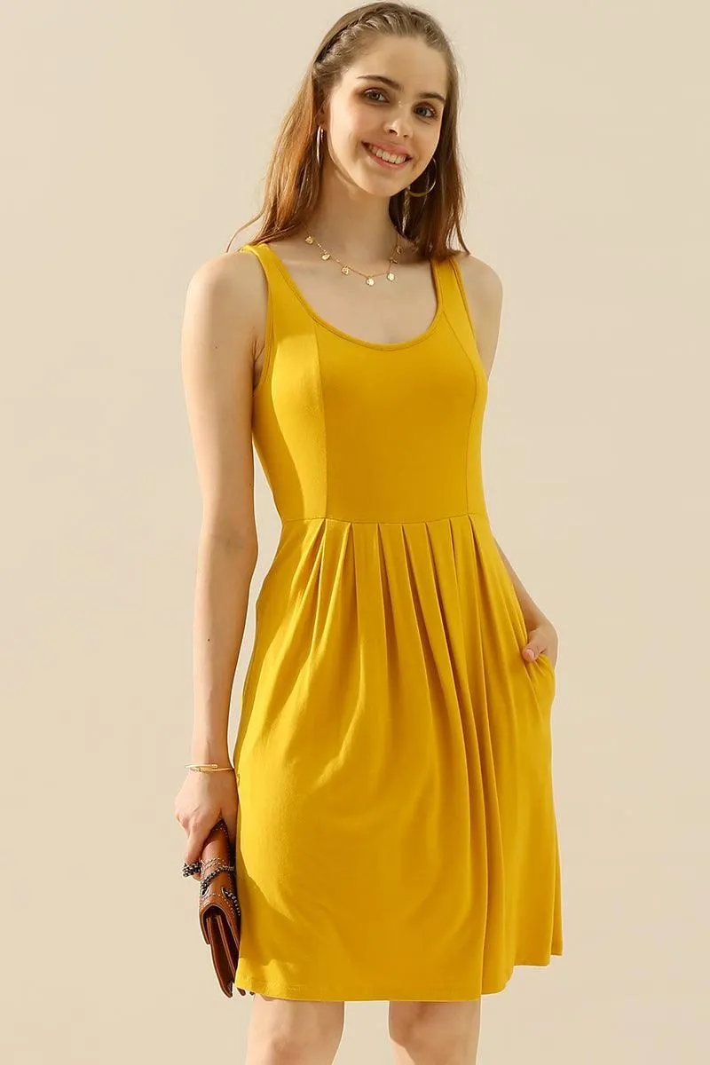 CASUAL SLEEVELESS PLEATED POCKETS DRESSES