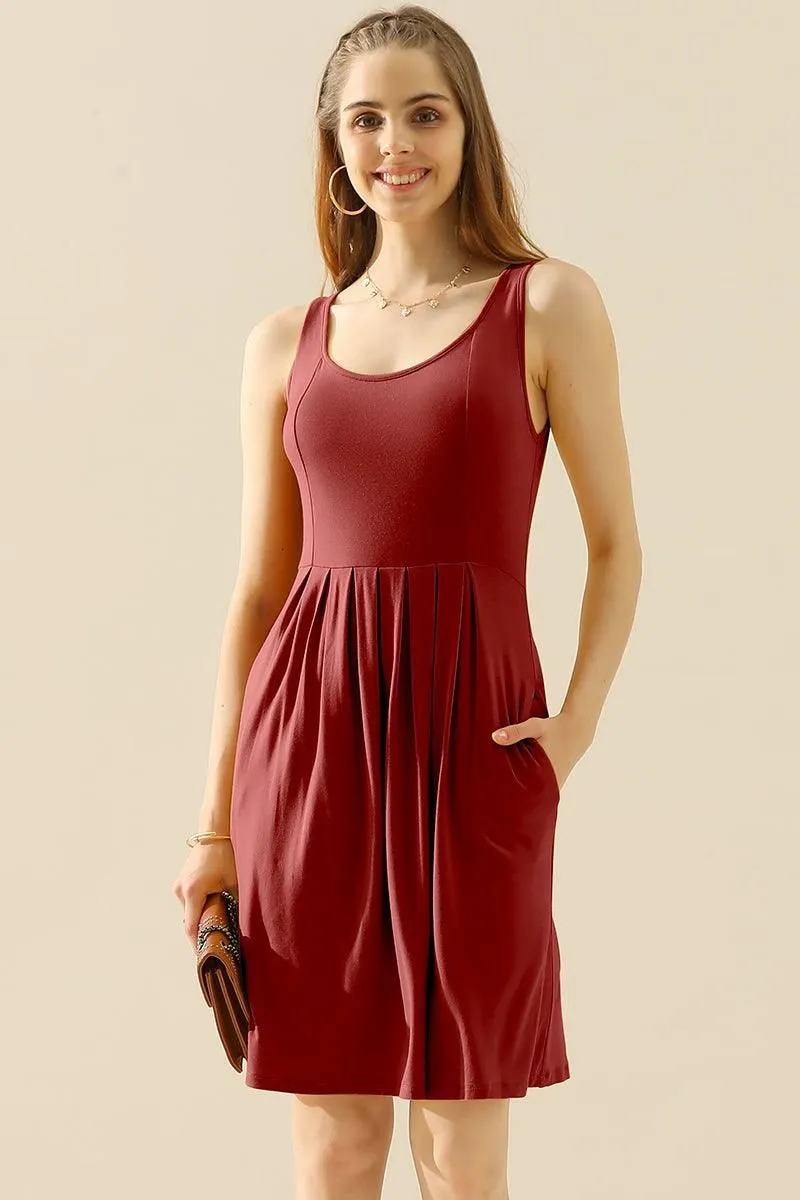 CASUAL SLEEVELESS PLEATED POCKETS DRESSES