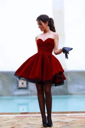 Chic Sweetheart Burgundy Homecoming Dress Short A Line Prom Dress OK478