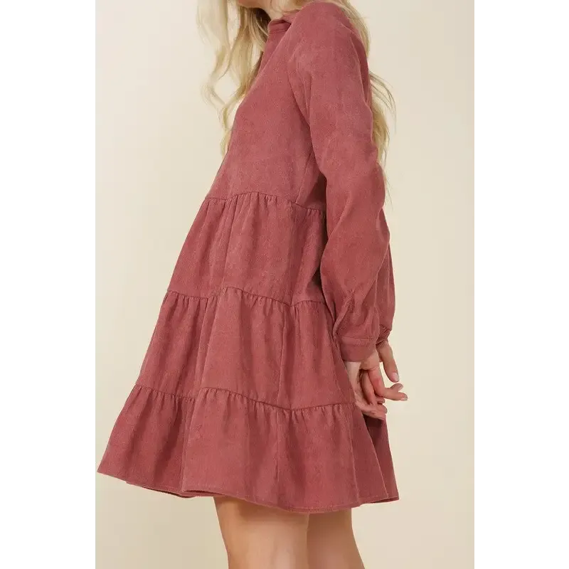 Corduroy tiered dress