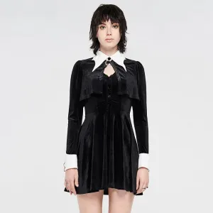 Dark Bat Gothic Velvet White Collar Little Black Dress