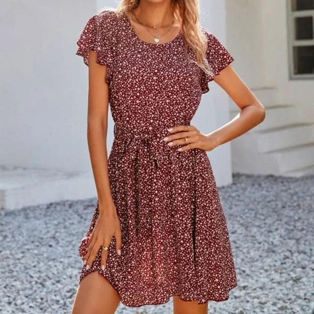 DressBetty - Women Dress Boho Floral Ruffle Short Mini Dress